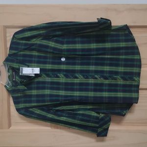 Navy blue and green 3/4 sleeve blouse